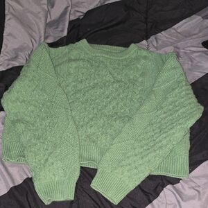 Green Cable Knit Cropped Sweater